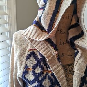 Hooded knit open cardigan